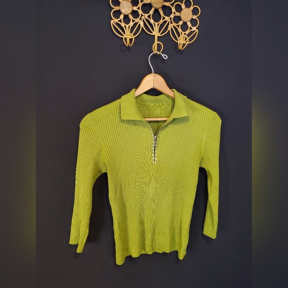 Green Ribbed Half-Zip Sweater - Picture 6 of 6